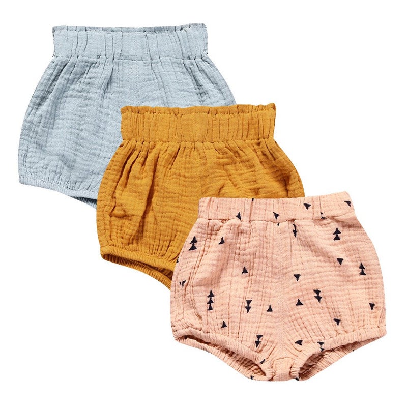 MYGBCPJS Baby Girls Boys 3 Pack Cotton Linen Blend Cute Bloomer Shorts Loose Harem Shorts - Image 1